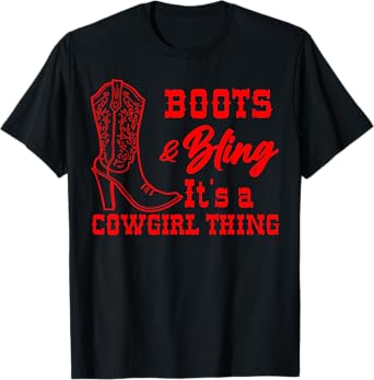 Funny Cowgirl Gift For Girls Women Cool Rodeo Boots Bling T-Shirt