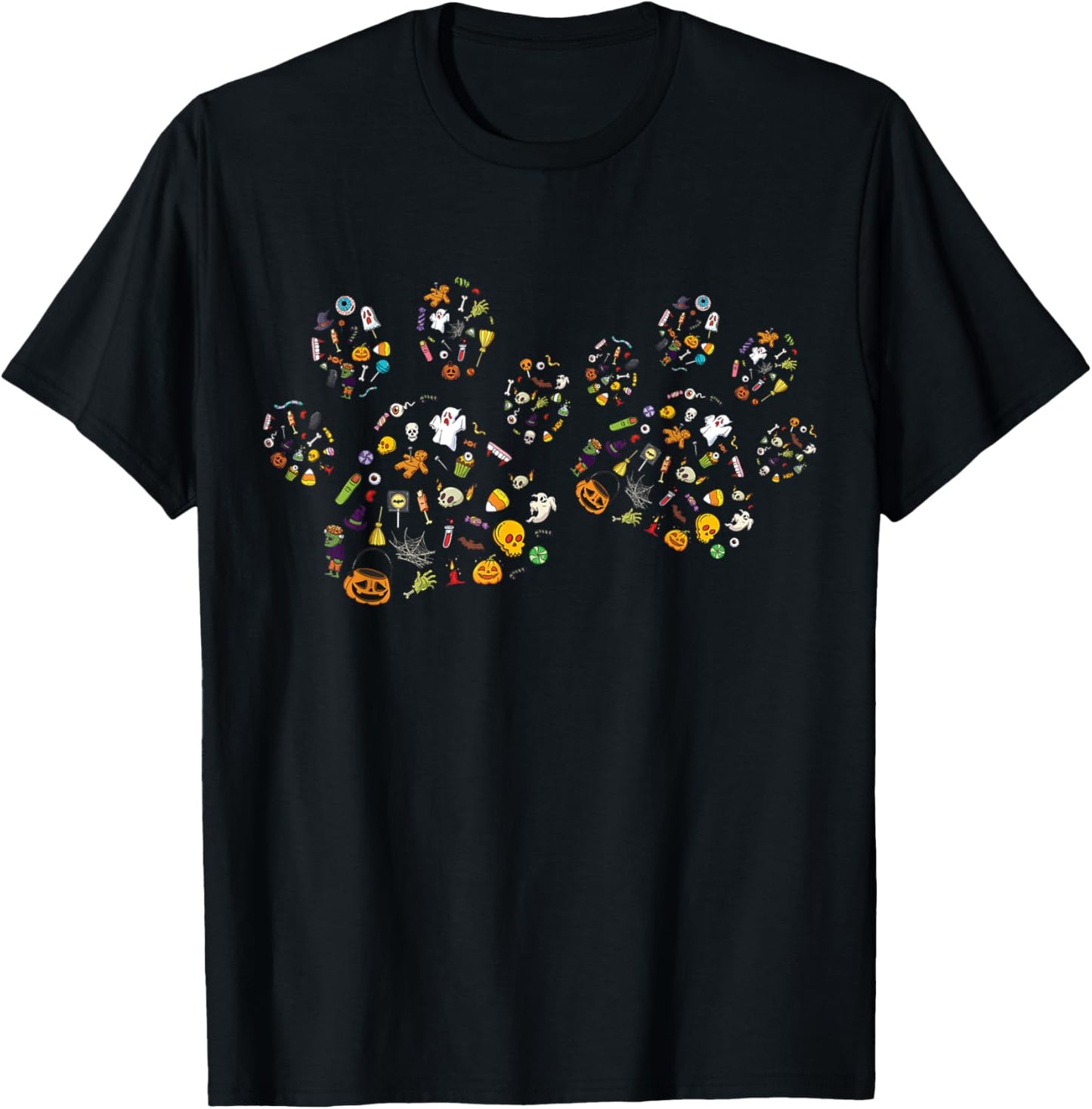 Cute Paw Print Halloween Dog Candy Pumpkin Ghost T-Shirt