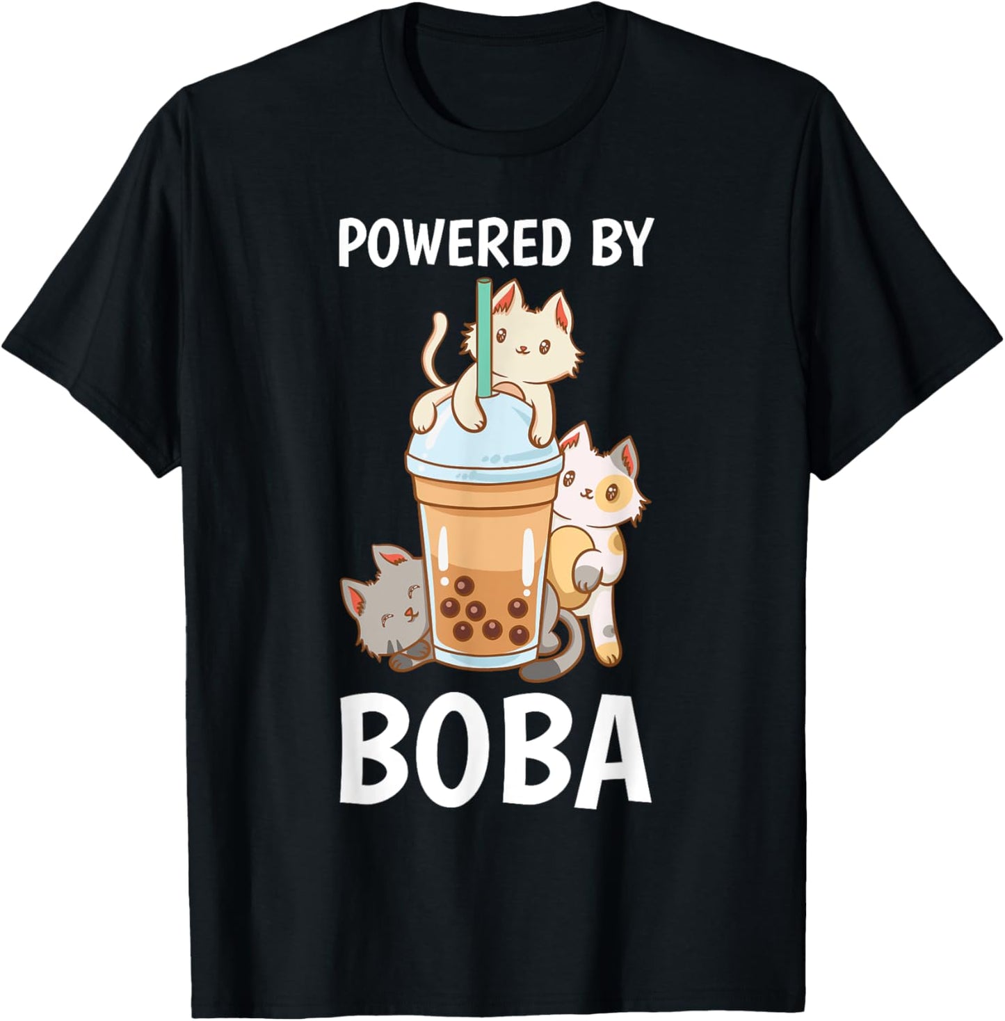 Powered By Boba Bubble Milk Tea Tapioca Pearls Cat Lover T-Shirt