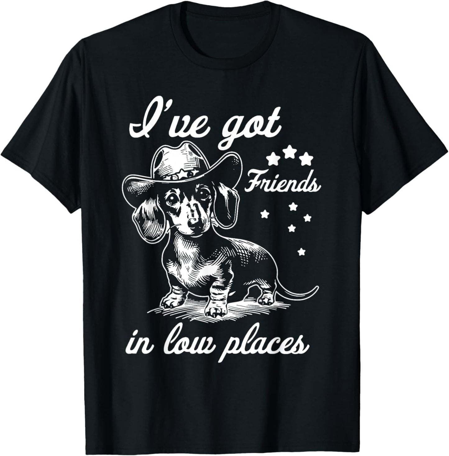 Retro I've Got Friends In Low Places Funny Dachshund Cowboy T-Shirt