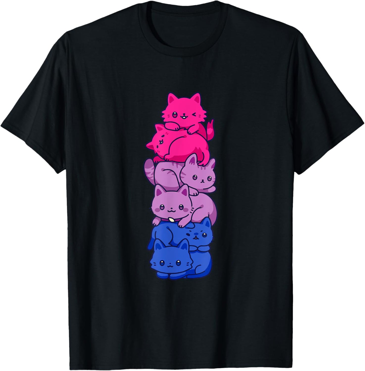 Bi Pride Cat LGBT Bisexual Flag Cute Kawaii Cats Pile Gift T-Shirt