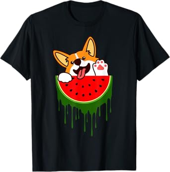 Cute Welsh Corgi Dog Watermelon Melon Tropical Fruit Lovers T-Shirt