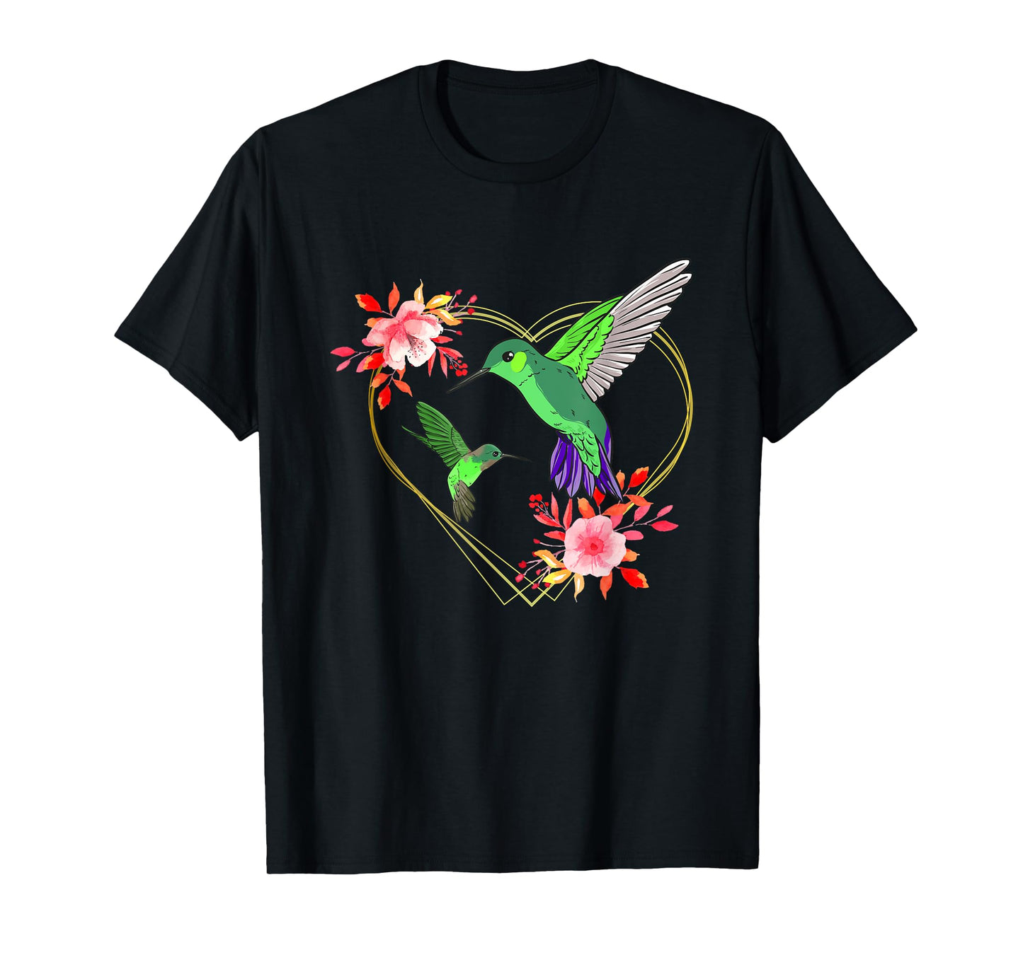 Hummingbird Red Heart Flowers Humminbird Hummingbird Bird T-Shirt
