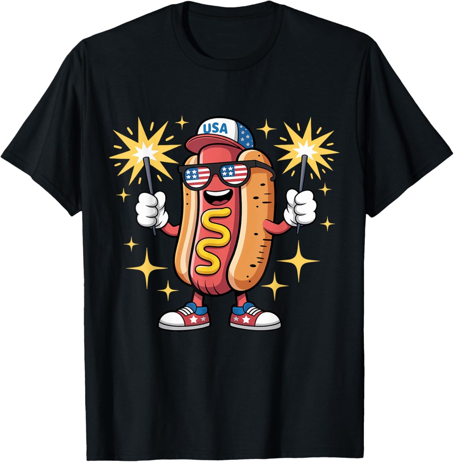 4th Of July Hotdog USA Flag Fourth Of July Hot Dog Fireworks T-Shirt
