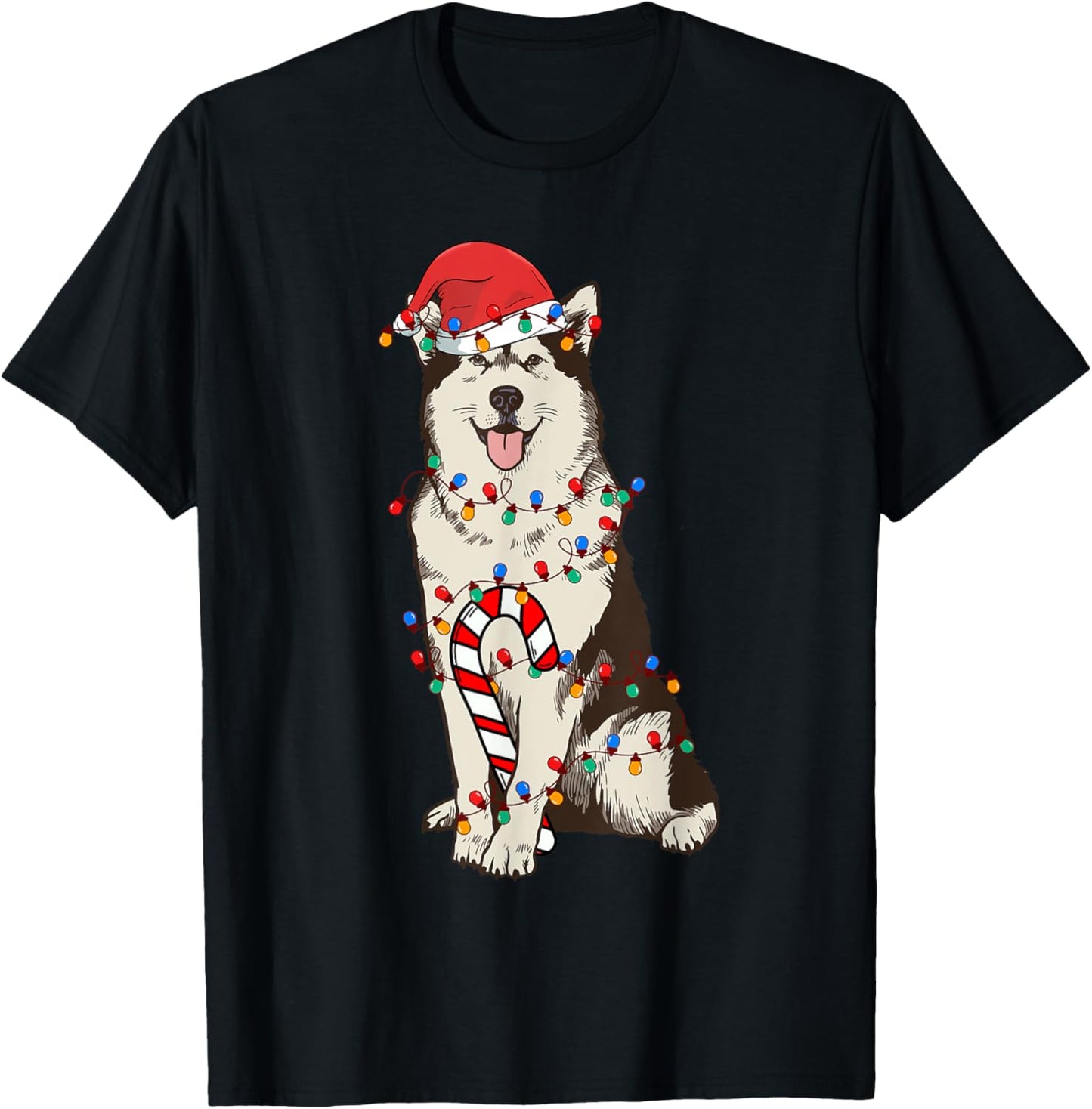 Siberian Husky Santa Christmas Lights Dog Lover Xmas Pajama T-Shirt