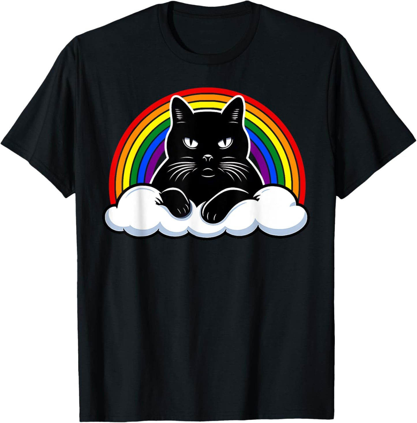 Black Cat on Cloud with Rainbow LGBTQ+ Pride T-Shirt