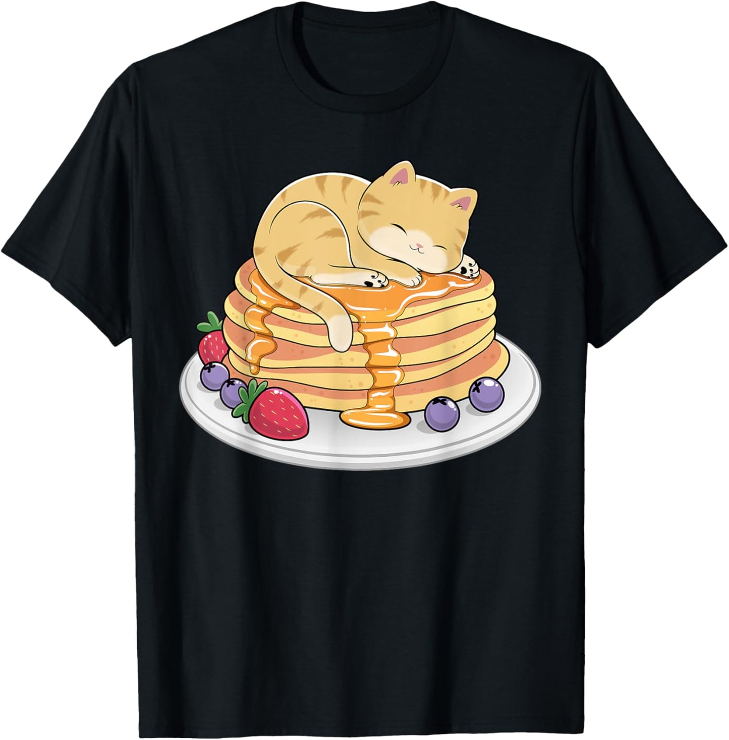 Cat Pancakes Kawaii Anime Cat Nap Funny Breakfast Kitten T-Shirt