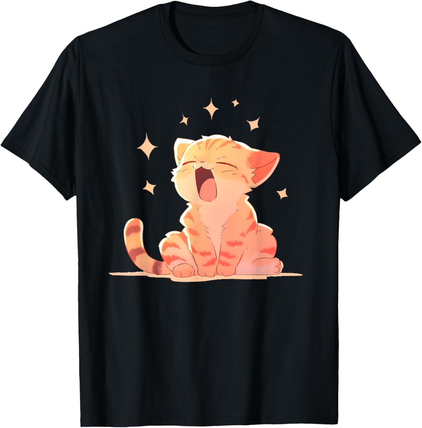 Cute Sleepy Kitten Yawning Kawaii Anime Baby Cat Kid Girl T-Shirt