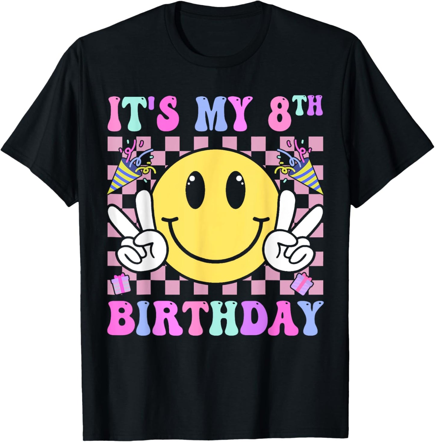 Groovy Smile Face It's My 8th Birthday Happy 8 Year T-Shirt
