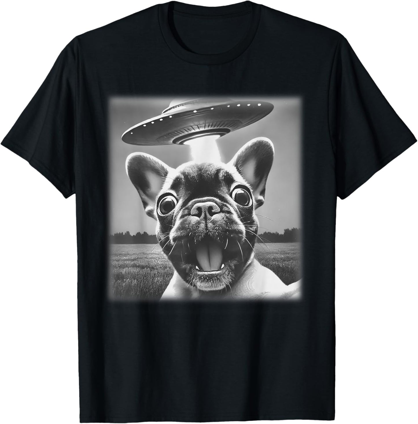 Vintage Dog French Bulldog UFO Selfie Alien Extraterrestrial T-Shirt