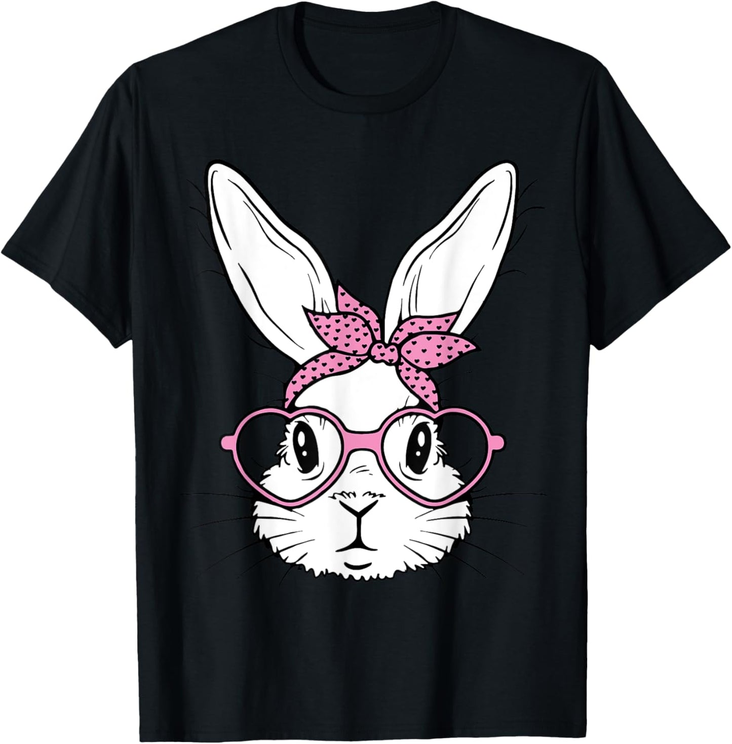 Cute Bunny Rabbit Face With Bandana Heart Glasses Easter Day T-Shirt