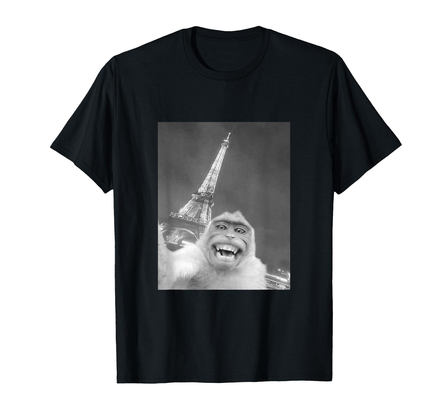 Funny Monkey Selfie Eiffel Tower In Paris Men Women Kids T-Shirt