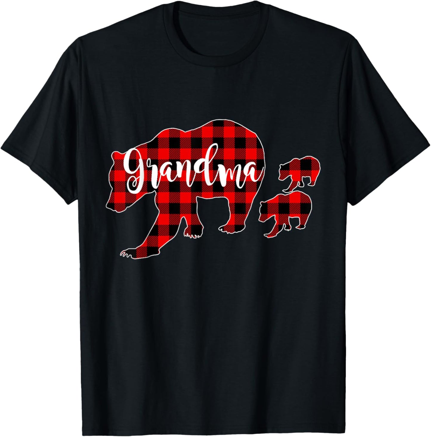 Grandma of 2 Girls Boys Xmas Matching Red Plaid Grandma Bear T-Shirt
