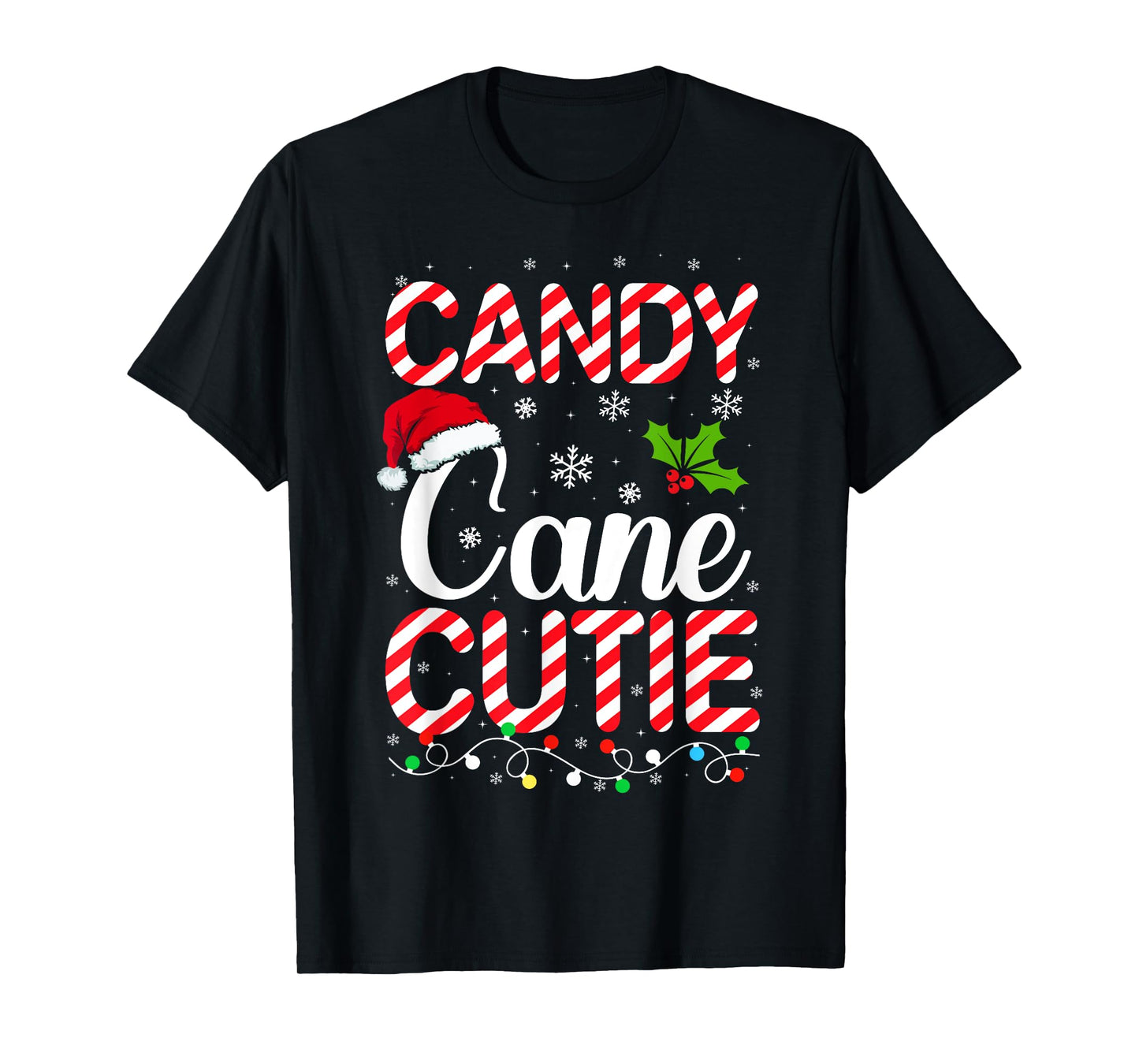 Candy Cane Cutie Cute Funny Christmas Xmas Candy Lover T-Shirt - Unisex-Adults, Kids - Black - Short Sleeve - T-Shirt - Holiday T-Shirt