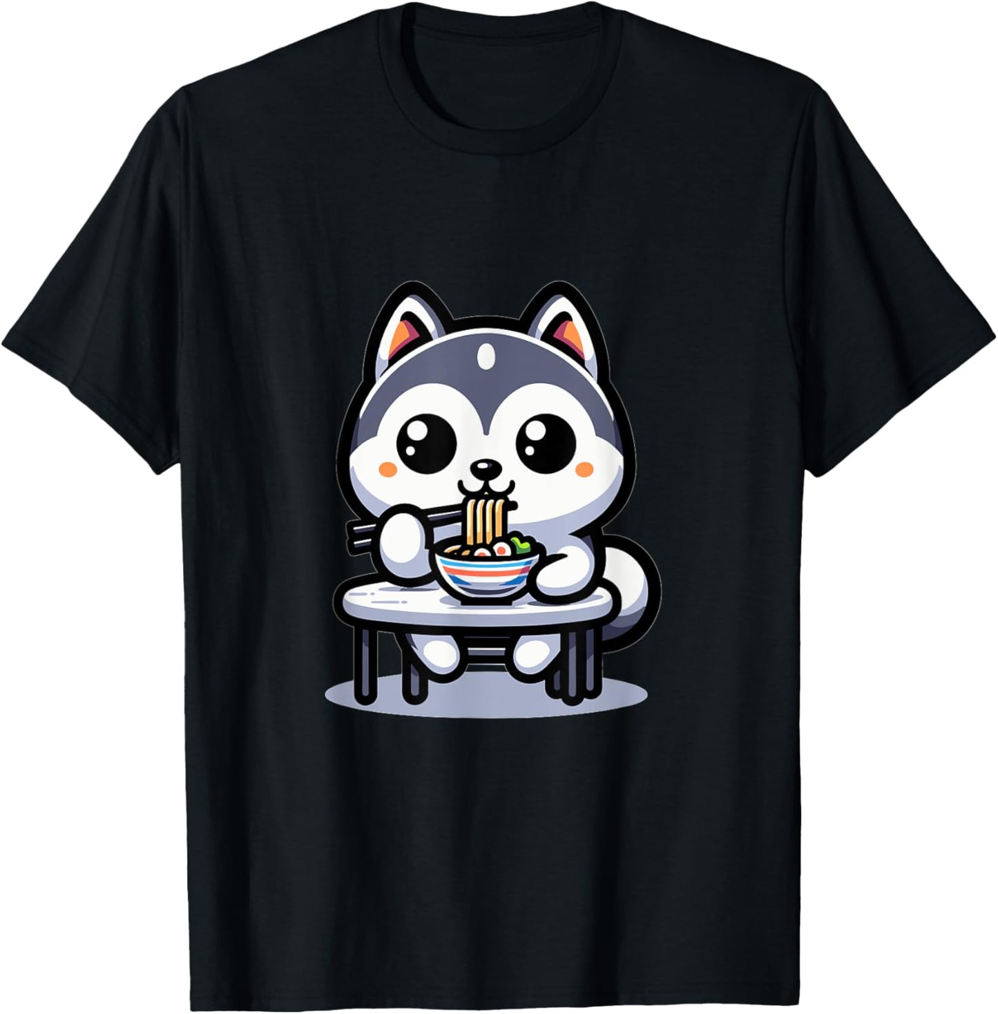 Cute Japanese Kawaii Chibi Siberian Husky Eating Ramen T-Shirt