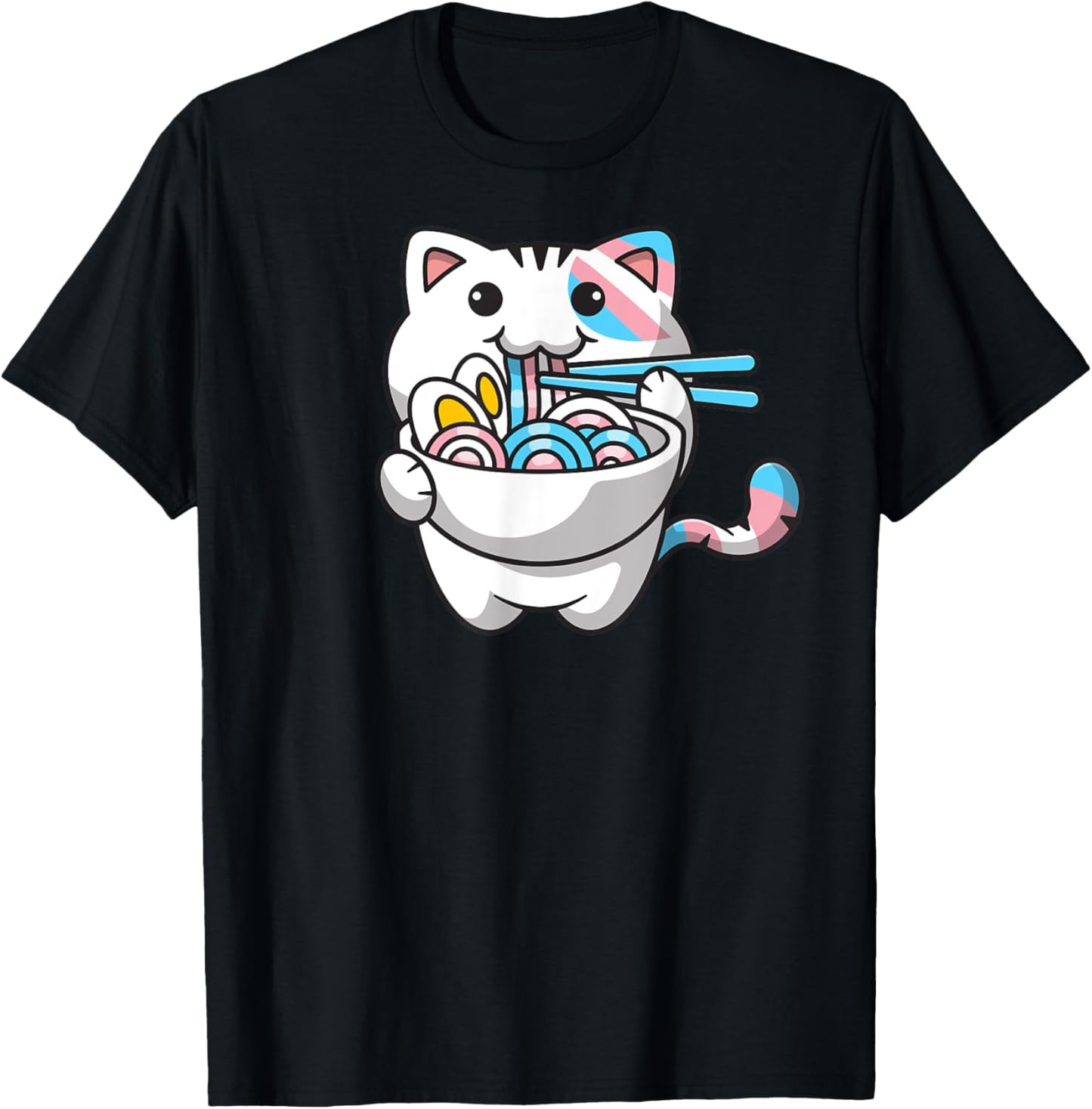 Transgender Pride Kawaii Cat Ramen Noodles Trans Flag T-Shirt