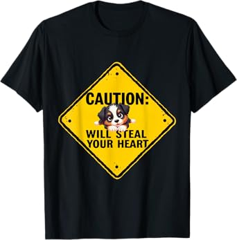 Caution Sign Australian Shepherd Dog Funny Gift Aussie Puppy T-Shirt