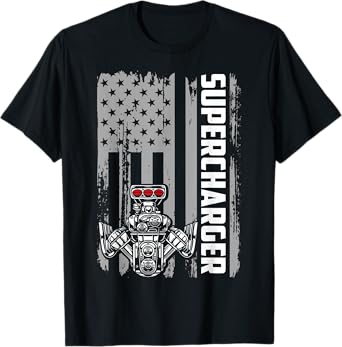 USA Flag Supercharger American Drag Racing Engine Horsepower Women Men T-Shirt