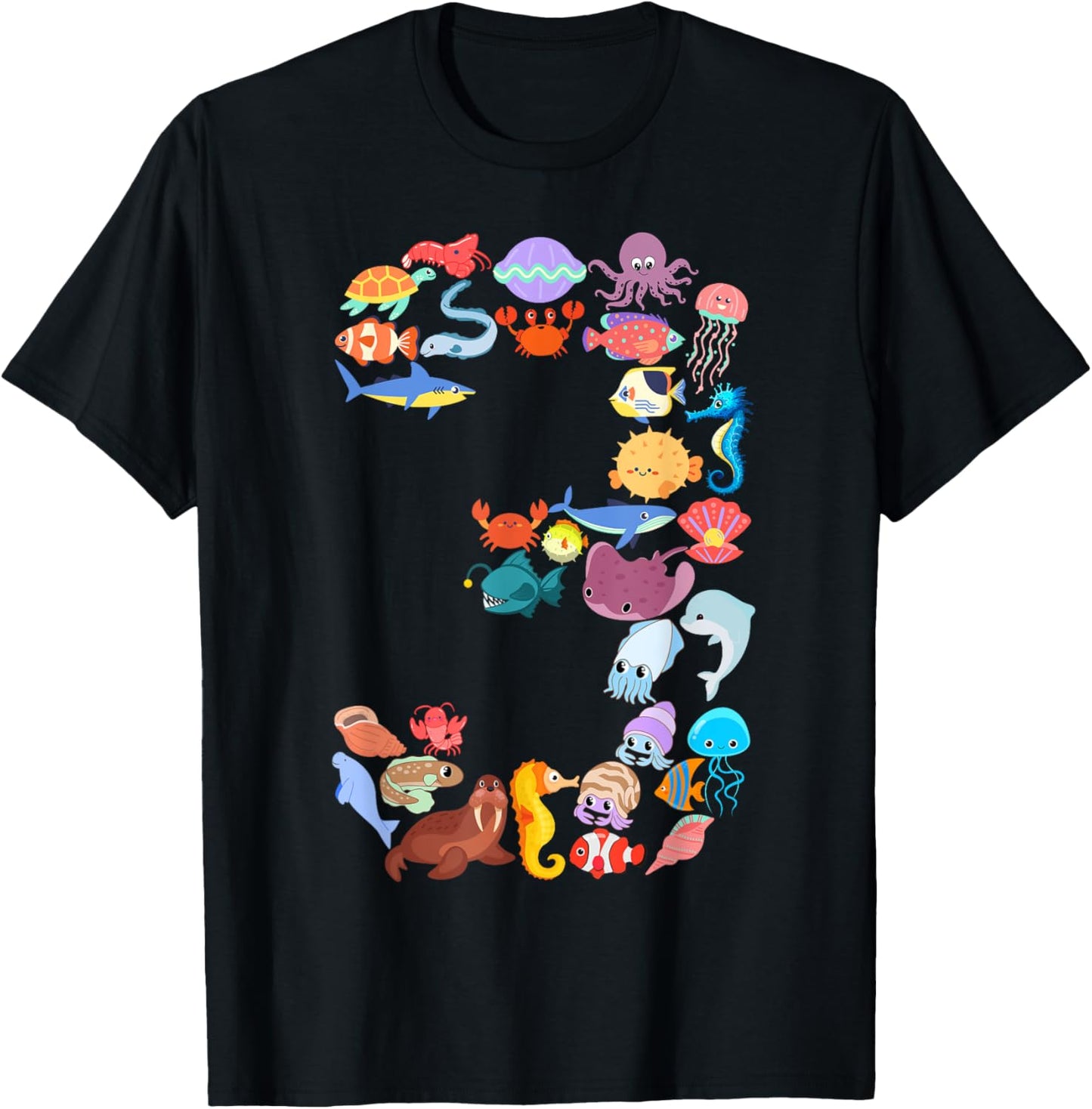 Kids 3rd Birthday Ocean Sea Animals Themed 3 Year Old Boy T-Shirt