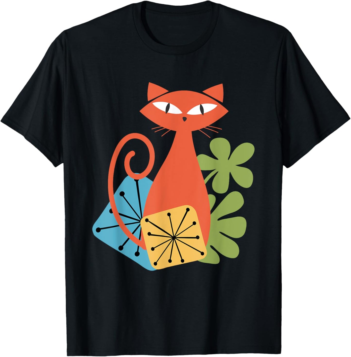 Midcentury Mid Century Cat Retro Atomic Age Modern Floral T-Shirt