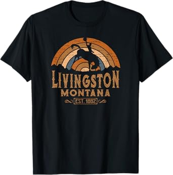Livingston Montana MT Retro Style Rodeo Cowboy T-Shirt