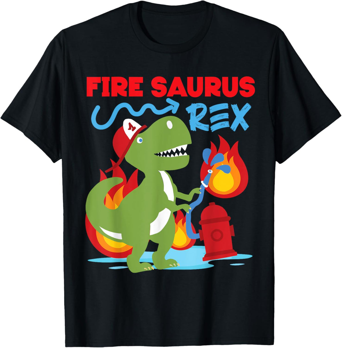 Fire Saurus Rex Firefighter Dinosaur T-Shirt