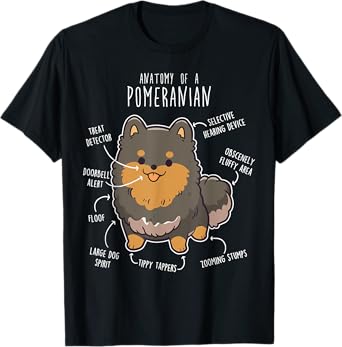 Black and Tan Pomeranian Dog Anatomy, Funny Cute Pet Pom Mom T-Shirt