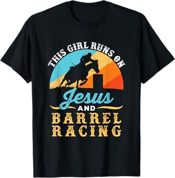 This Girl Runs on Jesus and Barrel Racing Horse Western T-Shirt