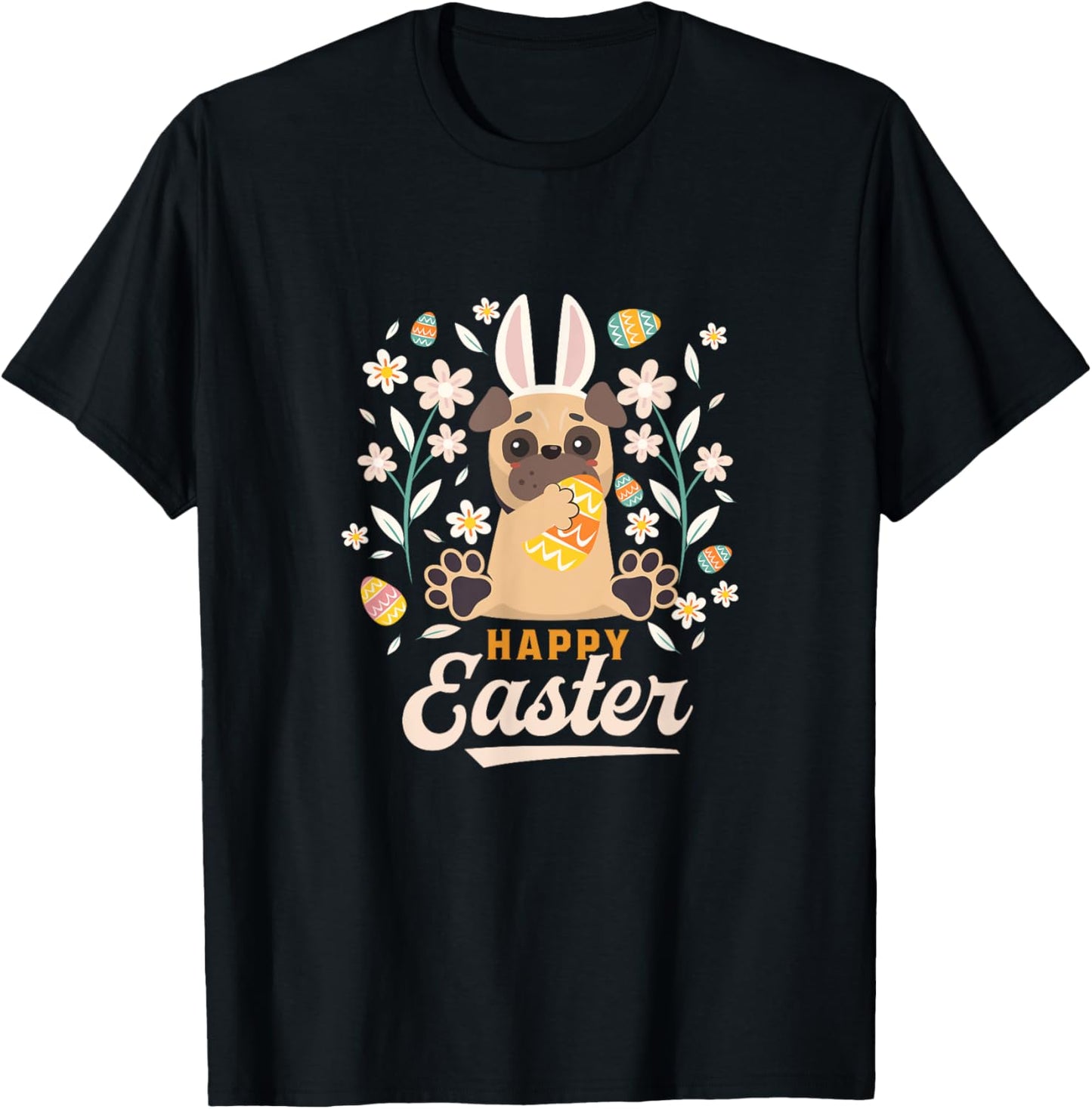 Happy Easter Pug Flower Gift T-Shirt
