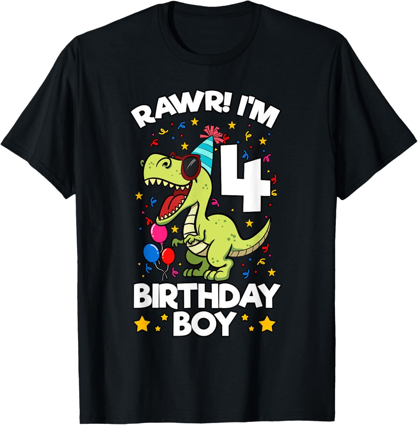 Rawr! I'm 4 Birthday Boy Dinosaur T-rex Themed 4th Birthday T-Shirt