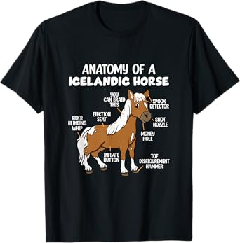 Icelandic Horse Design Anatomy Of A Icelandic Horse T-Shirt, Unisex-Adults, Unisex-Kids, Black, Small, Short Sleeve, T-Shirt