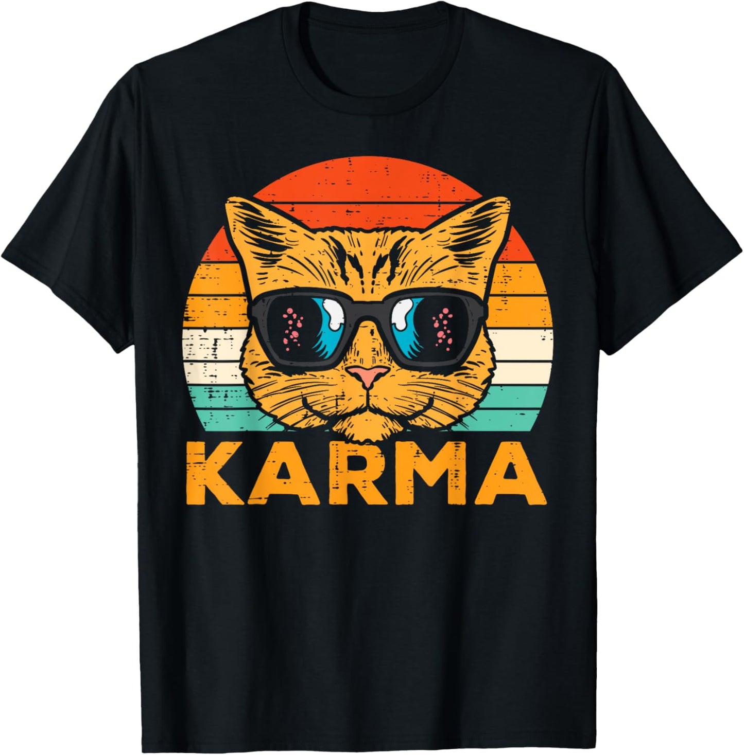 Karma Cat Face Sunset Retro Music Vibe Women Men Kids Youth T-Shirt