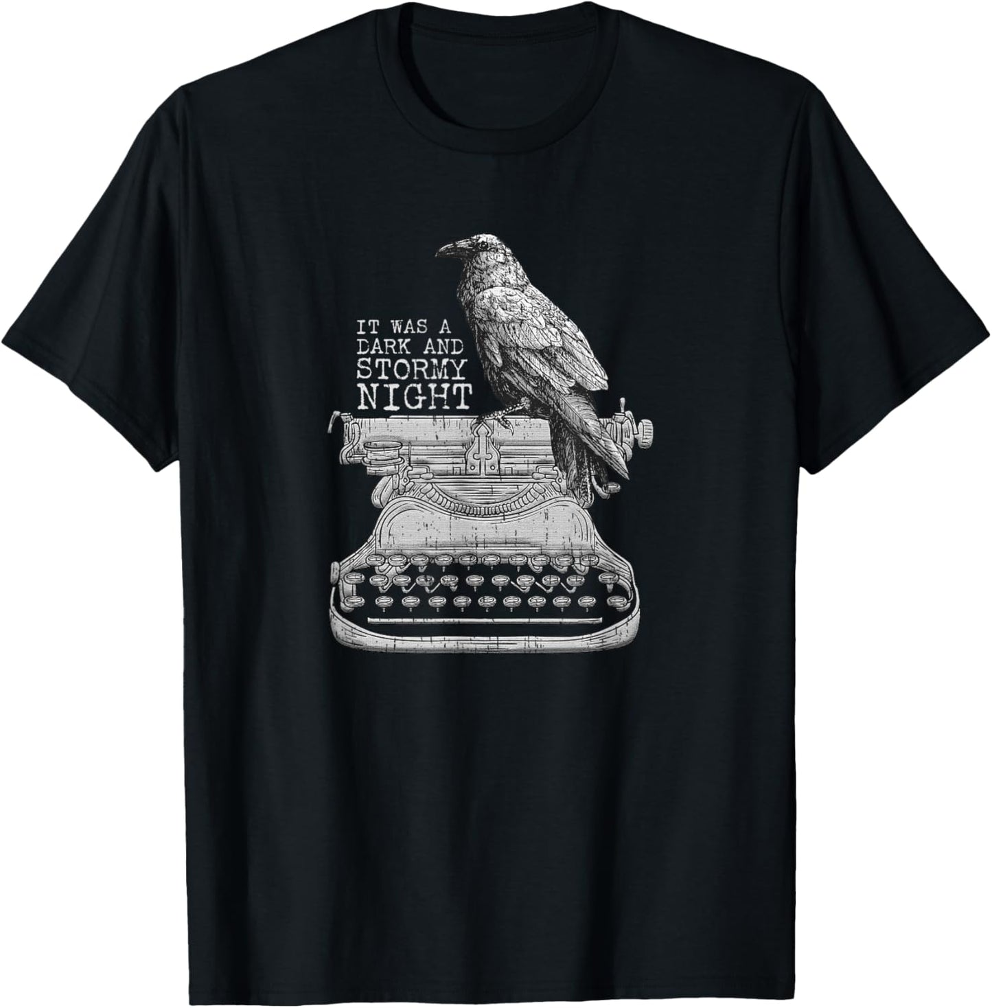 Funny Writer Dark And Stormy Night l Retro Typewriter Raven T-Shirt