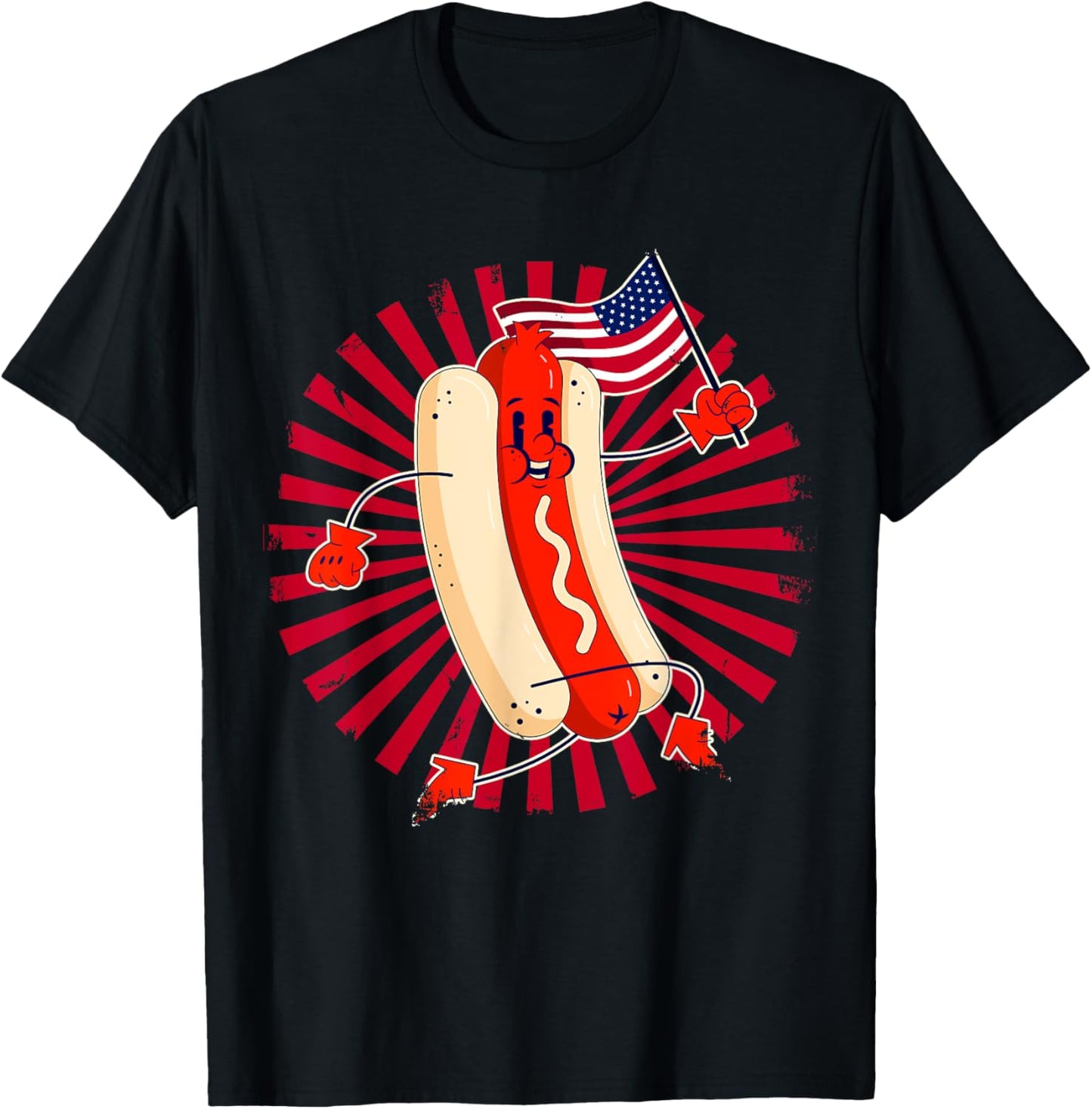 4th of July Hotdog Funny Fourth of July Patriotic USA Flag T-Shirt