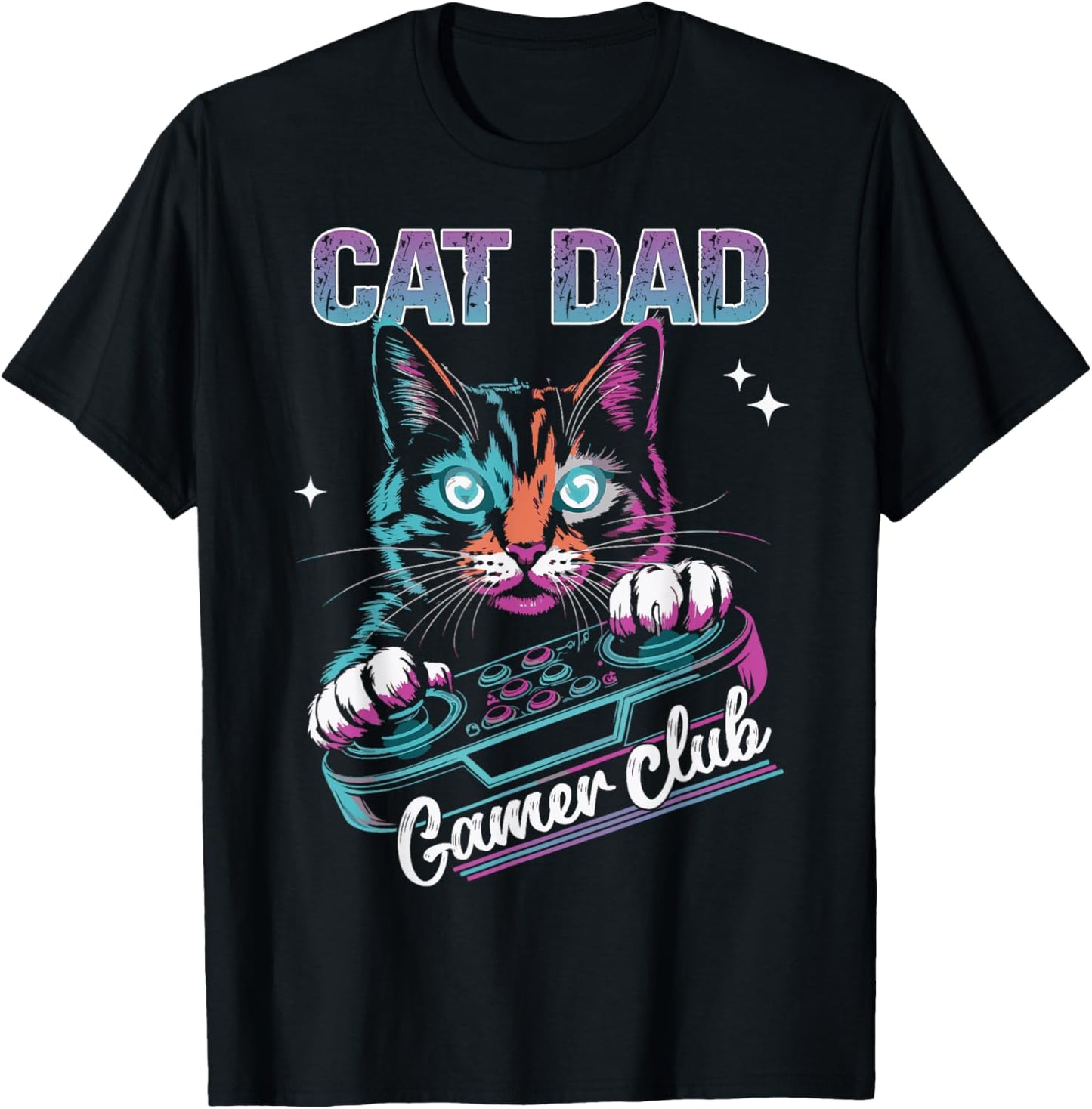 Cat Dad Gamer Club Video Games Gaming Cat Player Fathers Day T-Shirt