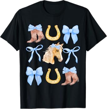 Blue Coquette Bow Boots Horse horseshoe T-Shirt