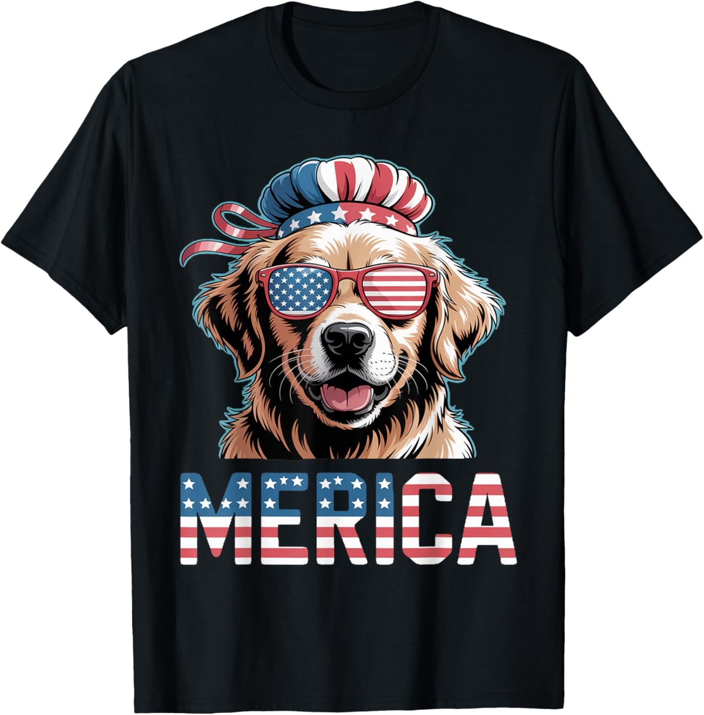 Golden Retriever Merica Dog Patriotic 4th Of July T-Shirt