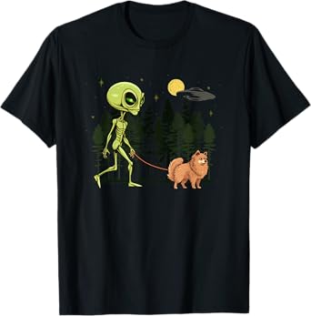 Funny German Spitz Alien Walking UFO Pet Dog Mom Dad T-Shirt
