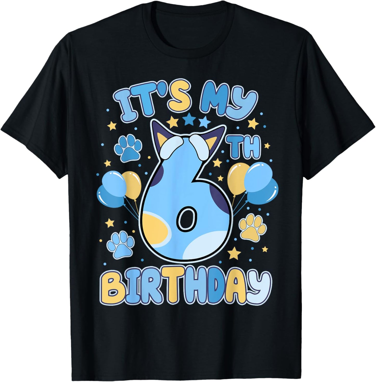 6th Birthday Boy Blue Dog Theme Party Six Cool 6 Year Old T-Shirt
