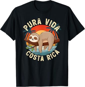 Tropical Sunset Nature Sloth Costa Rica Pura Vida Beach T-Shirt
