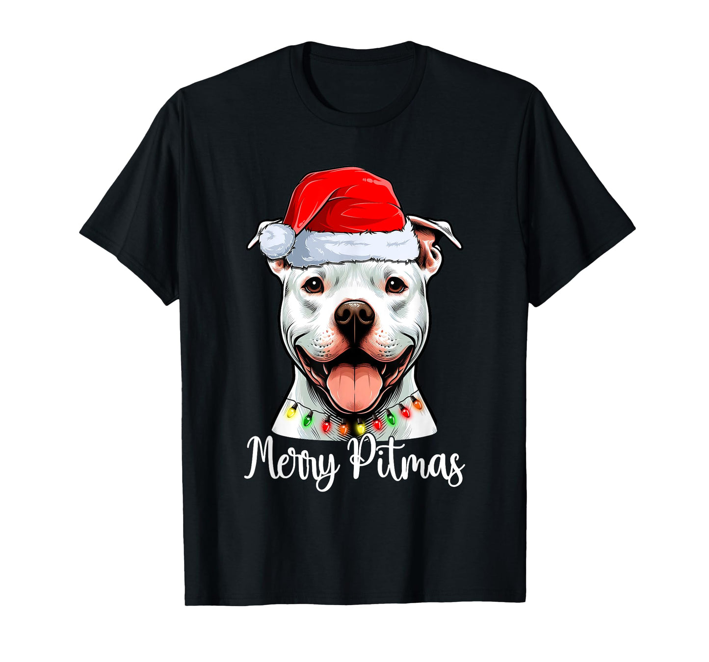 Pit Bull Santa Christmas Tree Lights Xmas Merry Pitmas T-Shirt