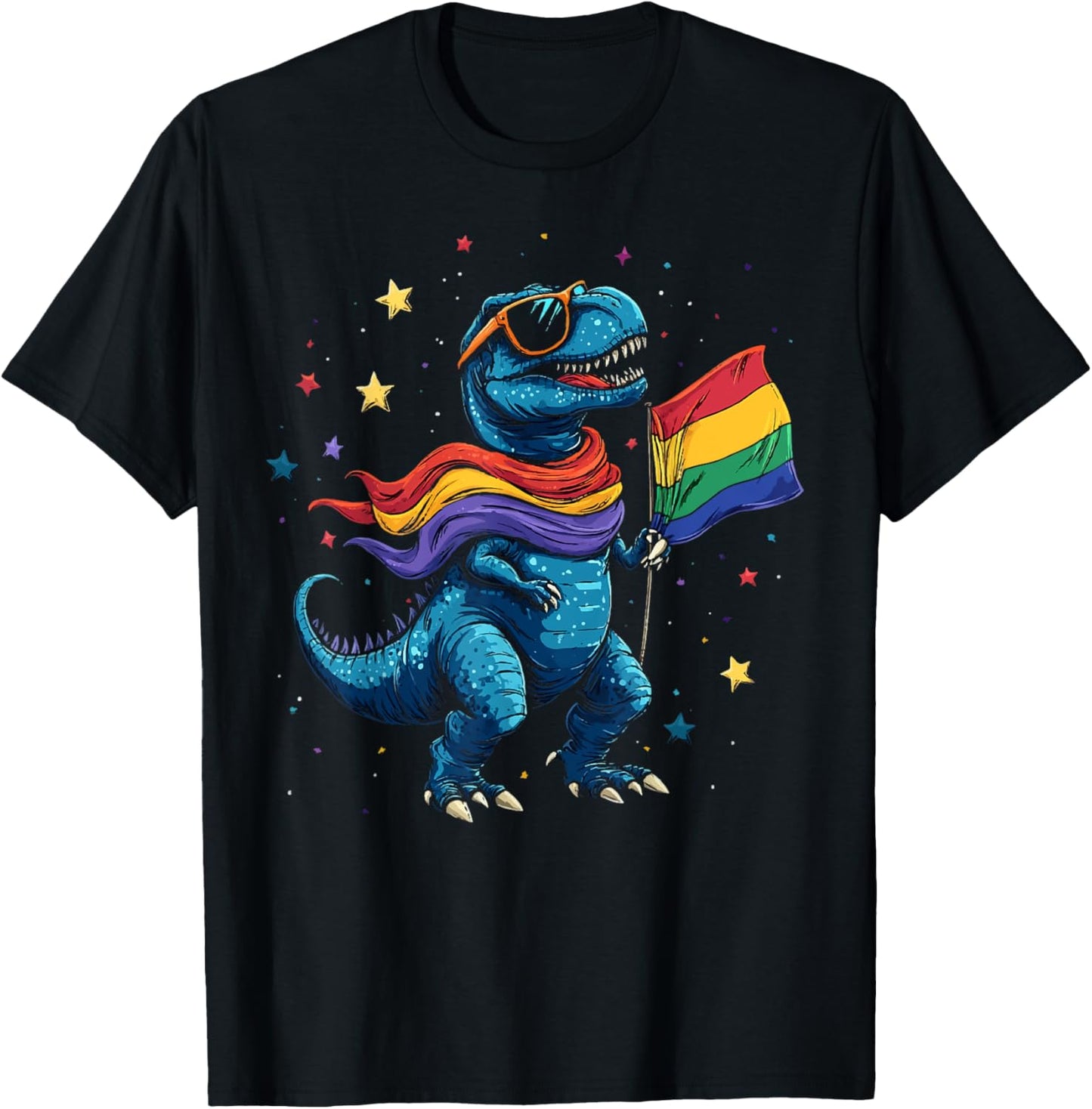 Pride T-Rex Holding Flag Retro Dinosaur T-Shirt