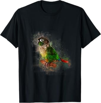LigerKat Kids Unisex-Adults Black Watercolor Green Cheek Conure parrot T-Shirt