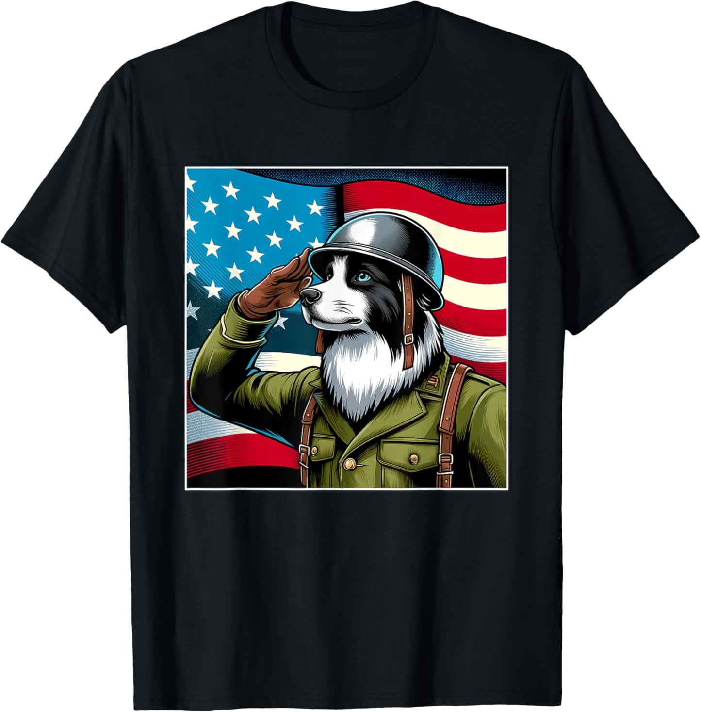 4th Of July US Flag Salute Border Collie dog T-Shirt