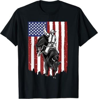 Rodeo Bull Rider Patriotic American USA Flag For Cowboys T-Shirt