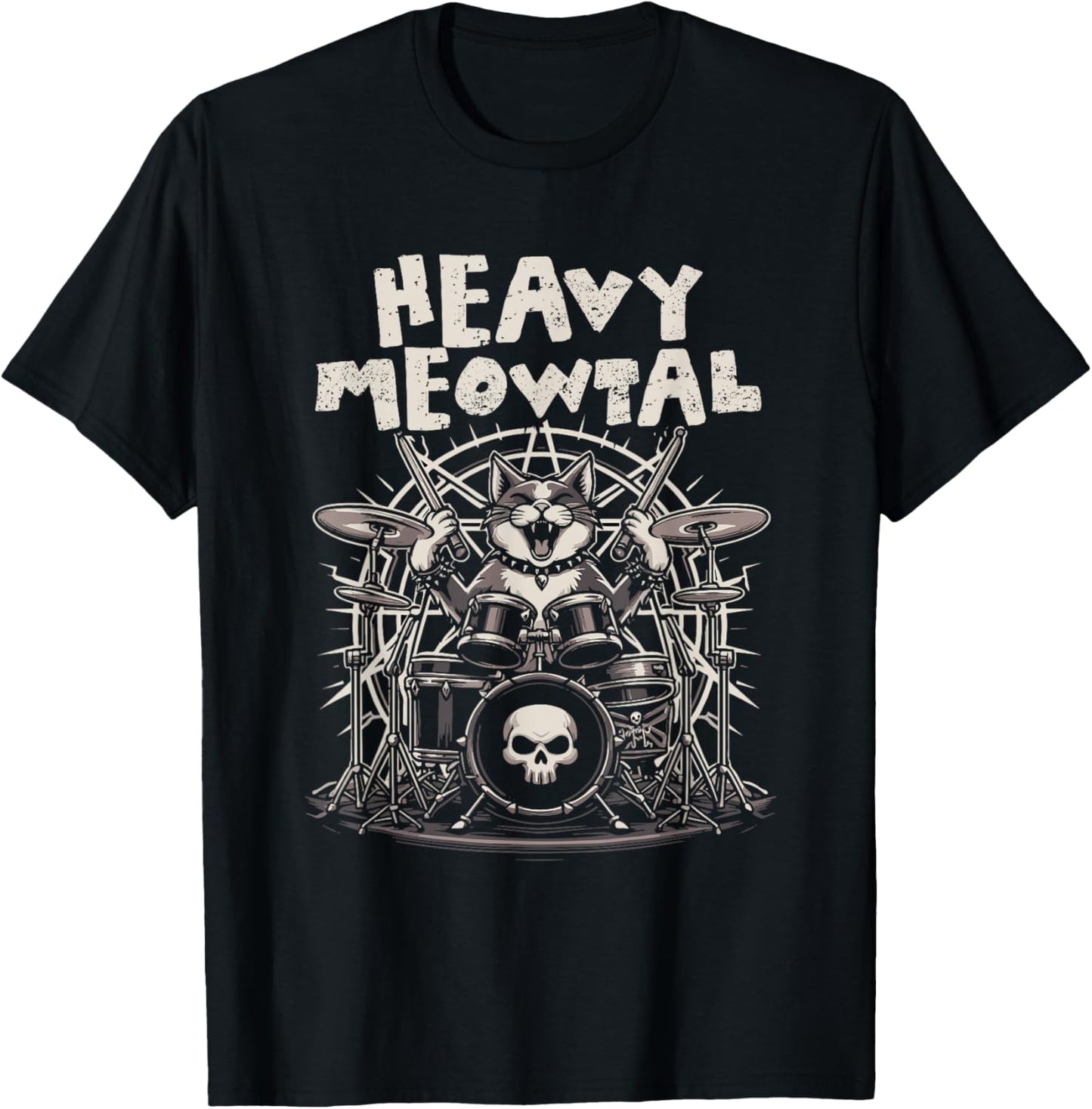 Heavy Meowtal Funny Cat Playing Drums Drummer Cat Meow T-Shirt