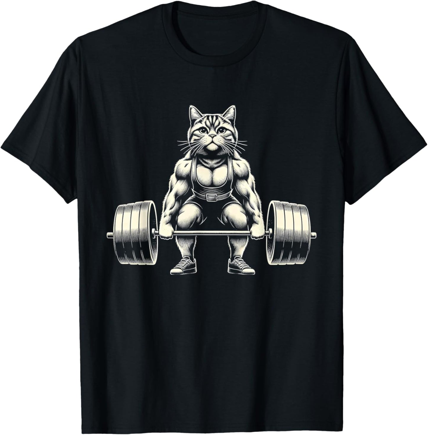Funny Cat Deadlifting Powerlifting Gym Muscle Body Builder T-Shirt