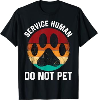 Retro Emotional Puppy Support Dog Human Service Human Do Not Pet Funny Dog Vintage Rescue Dog Owner Unisex-Adults Black Cotton Polyester Short Sleeve T-Shirt