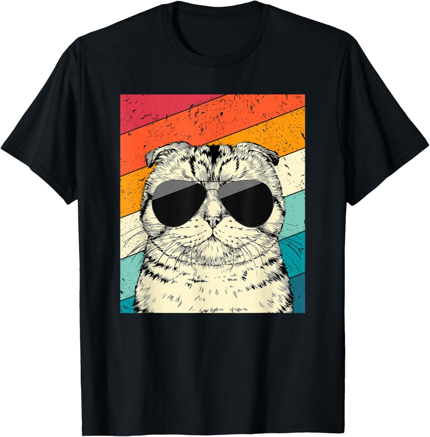 Retro Vintage Scottish Fold Cat with Sunglasses Cat Lovers T-Shirt