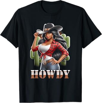 Howdy Black Women Western Rodeo Melanin Sexy Black Cowgirl T-Shirt